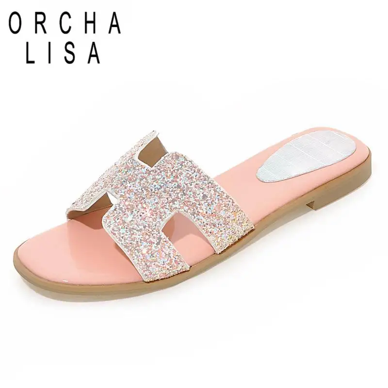 ORCHA LISA/женские босоножки; шлепанцы; женские летние блестящие сандалии на плоской подошве; модная летняя повседневная обувь; Zapato C294