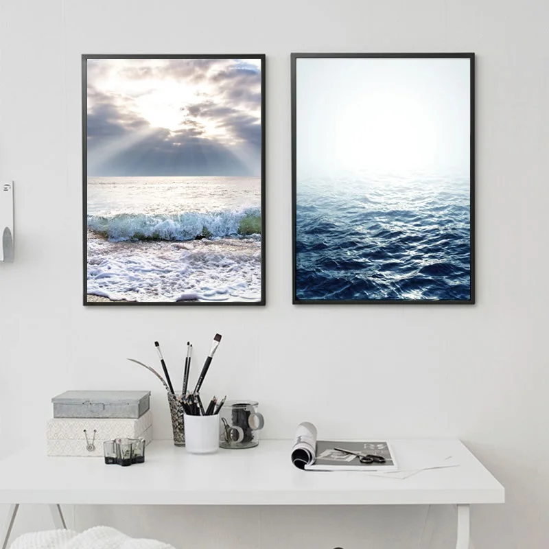 

Nordic Decoration Home Art Posters and Prints Blue Sea Scenery Painting Modular Seascape Canvas Wall Pictures for Living Room