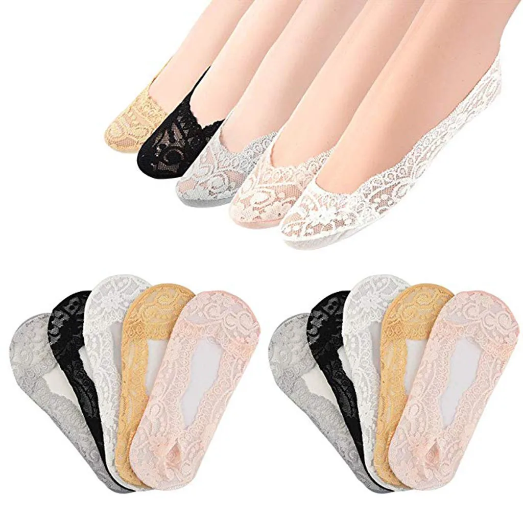 

Womens Cotton Lace Antiskid Invisible Liner Socks Elastic Comfy Female Summer Spring Ankle Boat Low Cut Short Socks A625