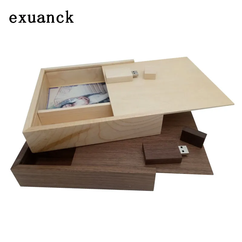 Exuanck деревянный фотоальбом коробка USB 2,0 флешки DIY гравированный логотип свадебный подарок Memory Stick 4-32 ГБ(размер коробки 170*170*35 мм