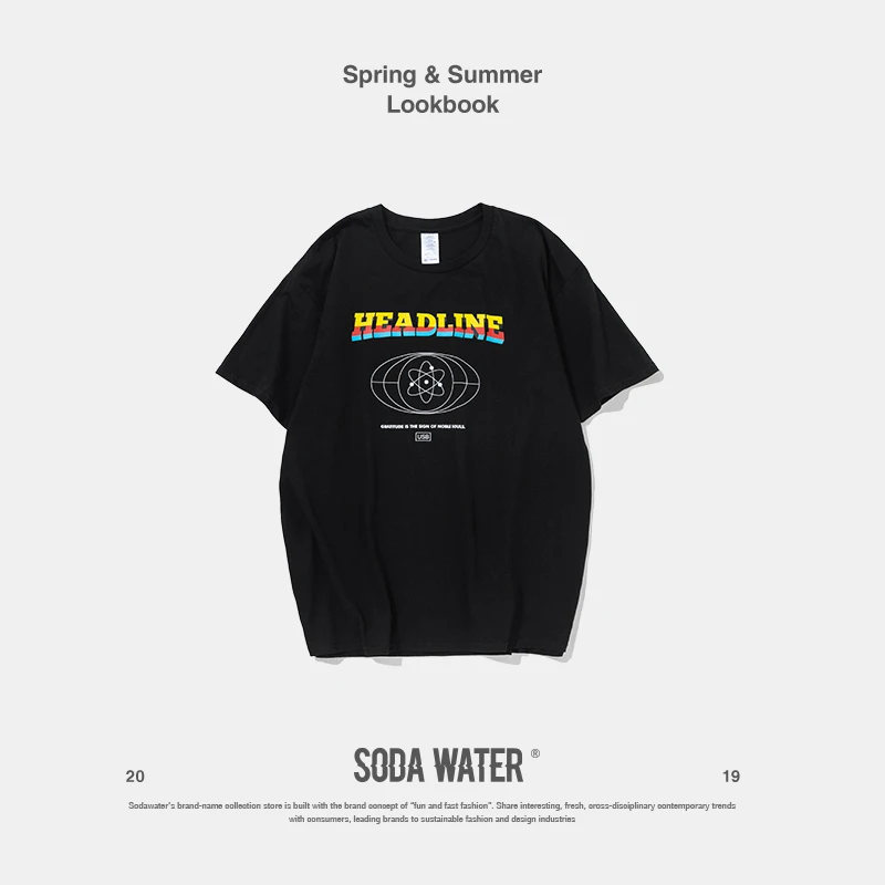 Мужская футболка в стиле хип-хоп SODA WATER унисекс Harajuku с коротким рукавом свободные
