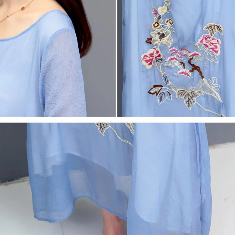 

New Women Summer Dresses 2019 National Wind Vintage Embroidery Floral Dress Loose Casual 0-Neck Three Quarter Long Vestidos