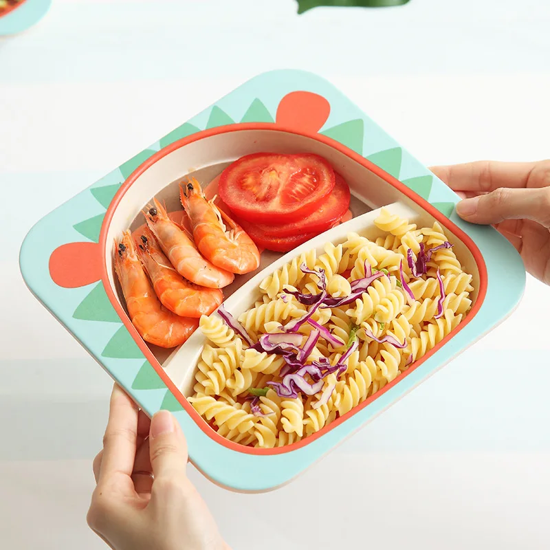 Набор детских столовых приборов из бамбукового волокна милый секционный поднос