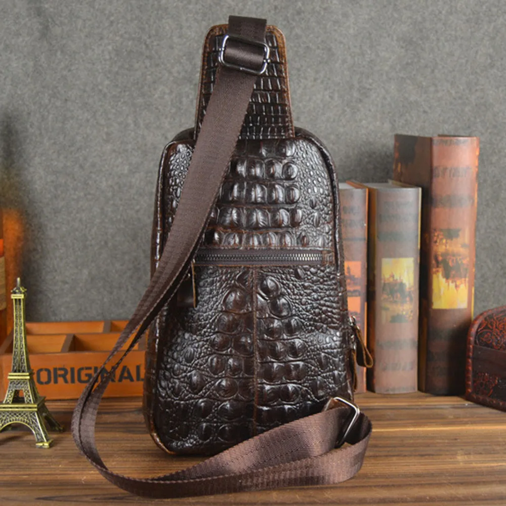 Высокое качество натуральной кожи Для мужчин слинг рюкзак сумка крокодил узор