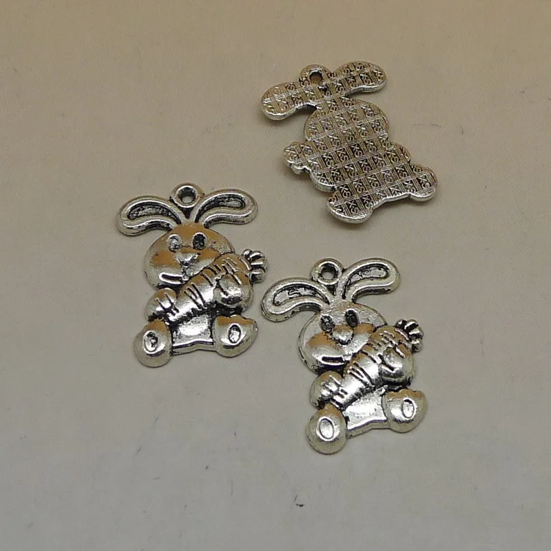 

nevstop 100Pcs/lot Antique Silver Rabbit and Carrot Charms 22x17mm Cute Animal Jewelry Gift