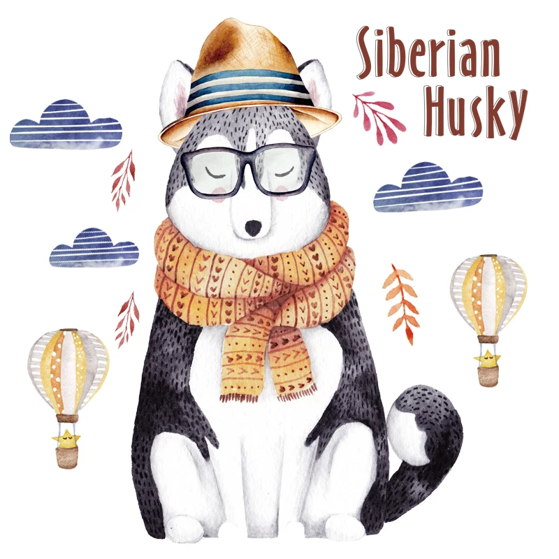 Мультяшные наклейки на стену Сибирский хаски из ПВХ сделай сам животное