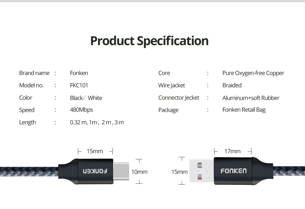 3 шт. FONKEN usb type C кабель быстрое зарядное устройство type-C Зарядка для телефона 2128AWG 3A USB C Быстрая зарядка Шнур для мобильного телефона шнур