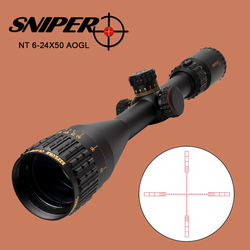 SNIPER NT 6-24X50 AOGL Hunting Tactical Optical Sight Full Size Glass Etched Reticle RGB llluminate Rifle Scope with Large Lens | Спорт и
