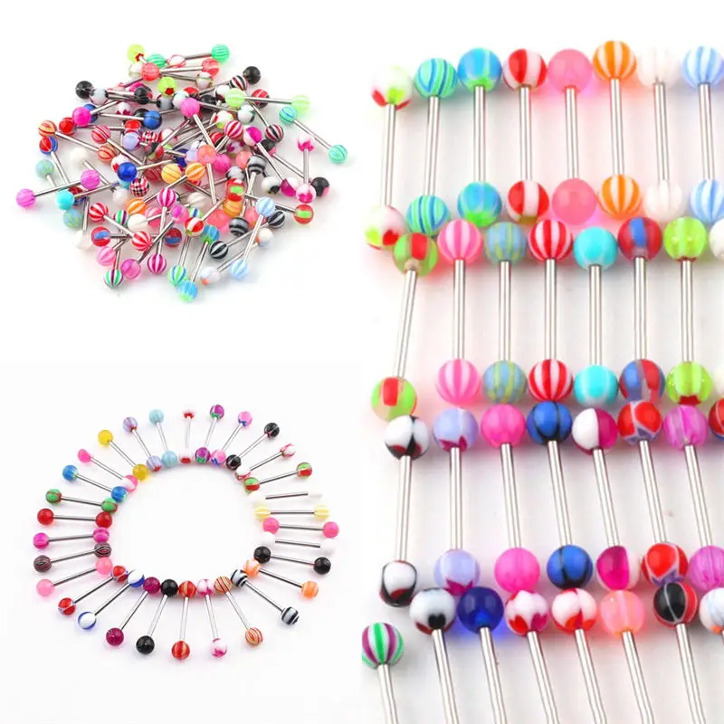 100 шт. разноцветные хирургические стальные стержни для языка кольца штанга