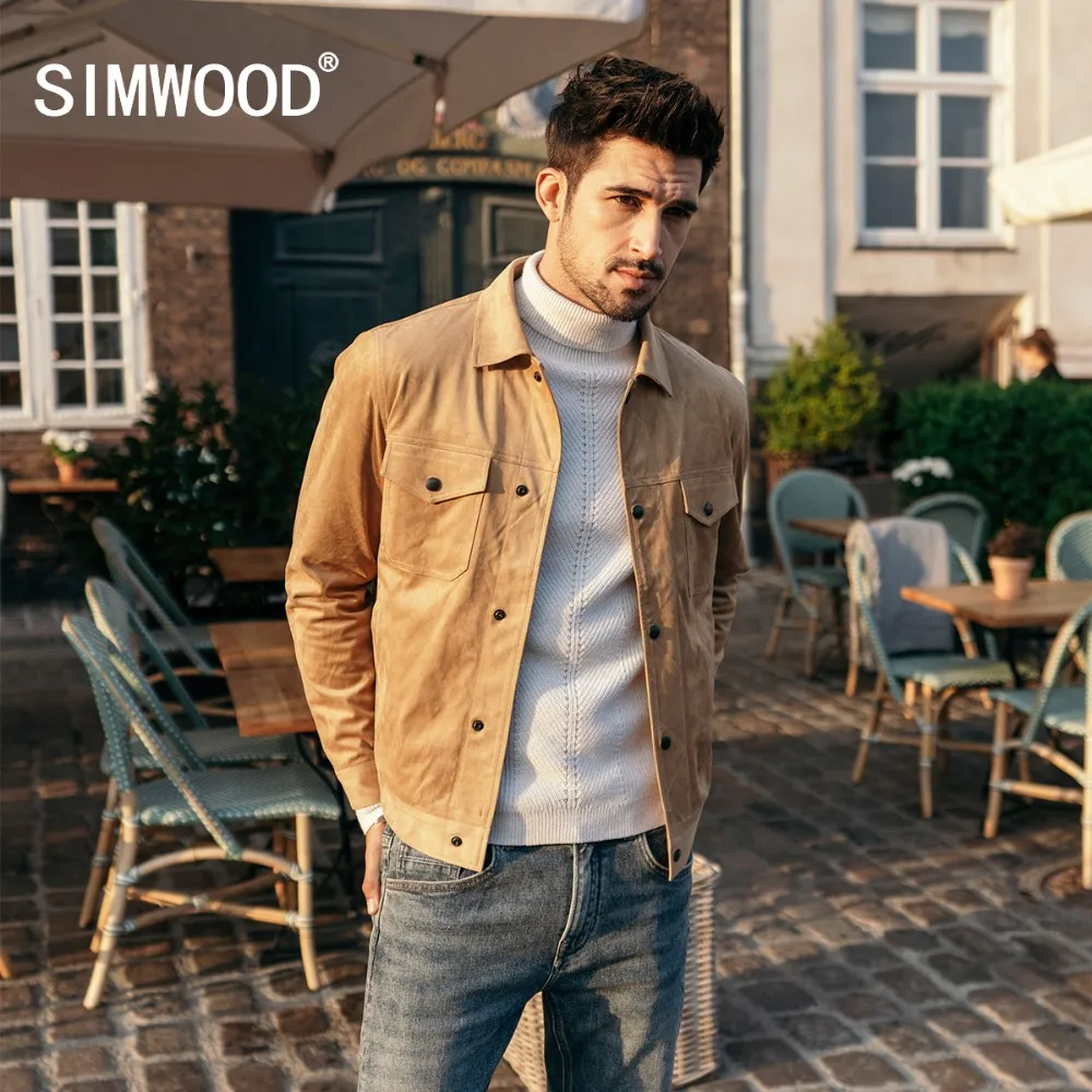 Мужская гладкая замшевая куртка SIMWOOD классическая модная приталенная
