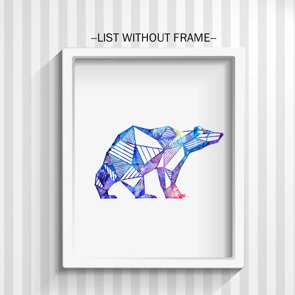 Geometric Polar Bear Watercolor Art Paint Home Decor Animal Posters Kids Room Wall Artwork X56 | Дом и сад
