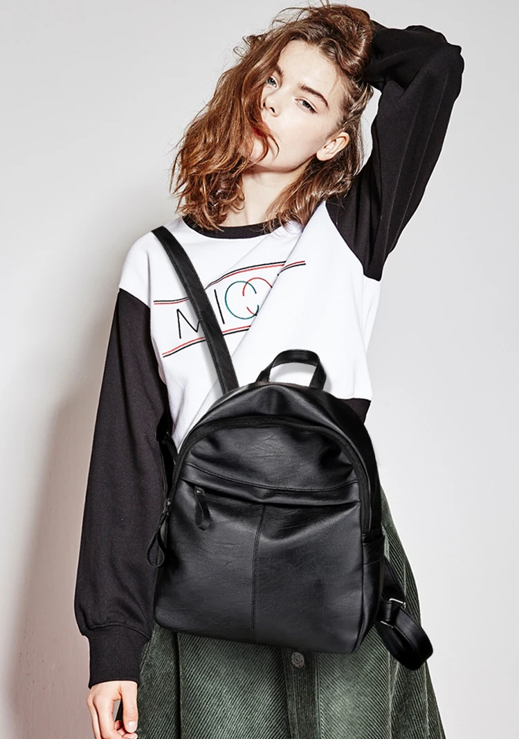 Backpack Women Leather Bag High Quality Zipper solid color Fashion Casual schoolbag for Girls Mini women backpack schoolbag