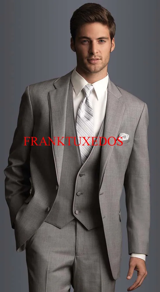 2017 Classic New Arrival Mens Wedding Custom Men Suits Gray  Peak Lapel Tuxedo Groom(Jacket+Pants+Vest+Tie)