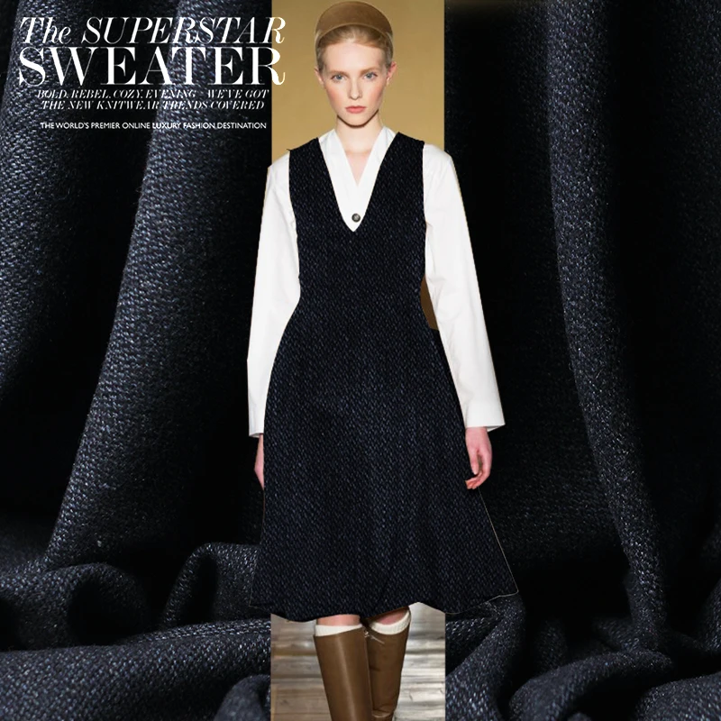 155cm width 330g/m dark blue black yarn dyed soft wollen goods 100%wool materials autumn coat DIY clothes fabrics Freeshipping