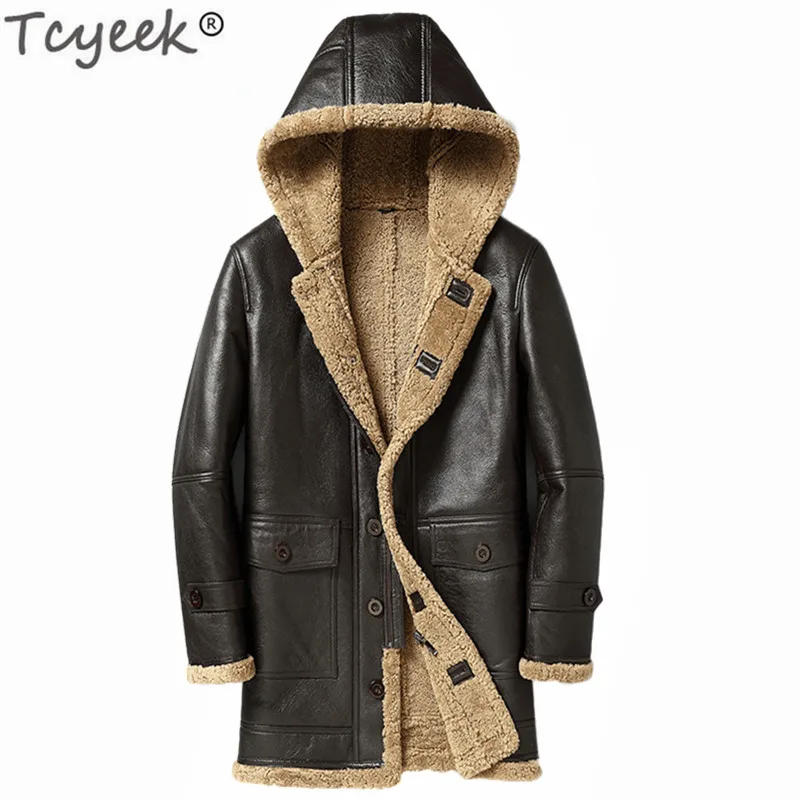 AYUNSUE Зимняя Теплая мужская куртка из натуральной кожи средней длины овчина