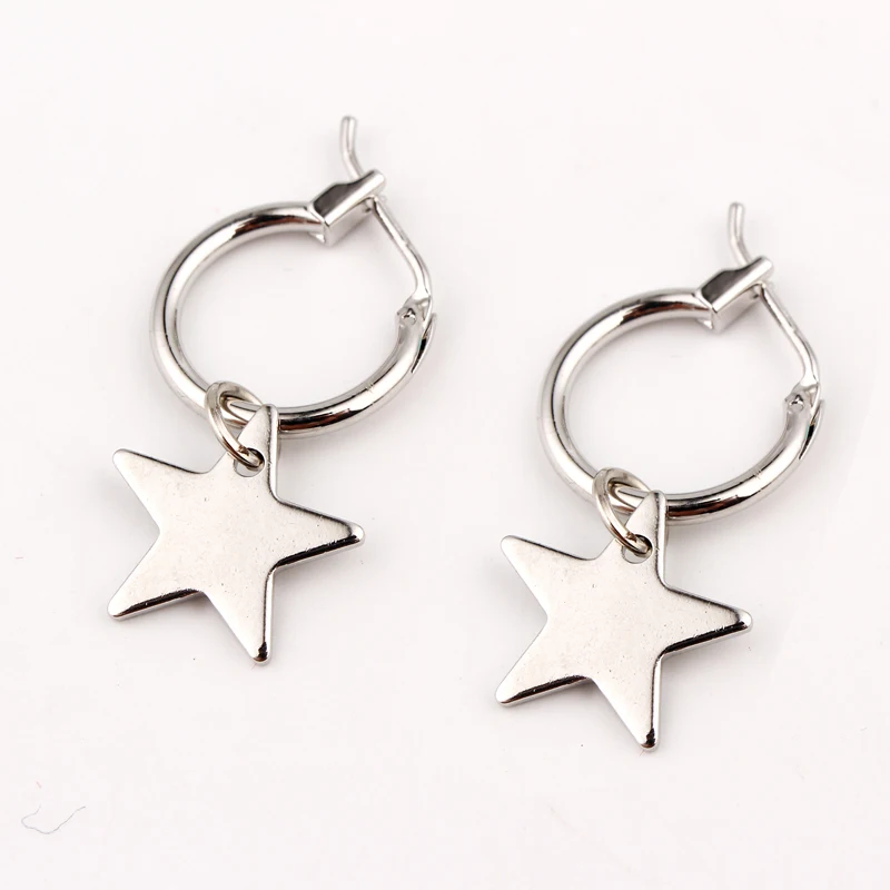Серьги-кольца из металла для мужчин и женщин, небольшие ювелирные украшения с геометрическим дизайном в форме звезды, треугольника и просто...