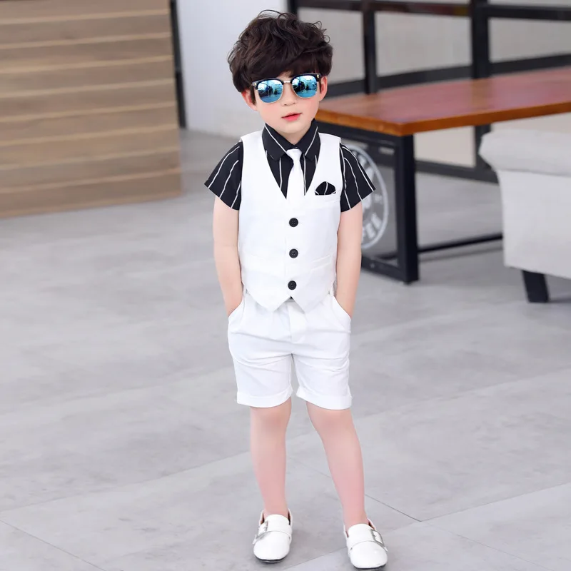 White three-piece Dollplus/летние костюмы для мальчиков; свадебный костюм для мальчиков; Блейзер; Детский костюм; костюмы для мальчиков; деловой костюм; Infantil Menino - Цвет: White three-piece