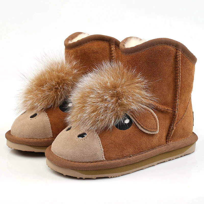 Детская обувь милые кожаные зимние ботинки с объемным рисунком бантом для
