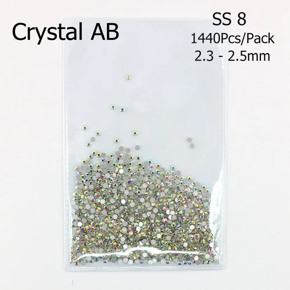 Crystal AB SS8 3D кристаллы для ногтей, прозрачные стразы разных размеров, стразы для дизайна ногтей, дизайнерские стразы, камень, украшение для маникюра, 1440 шт/упаковка - Цвет: Crystal AB SS8