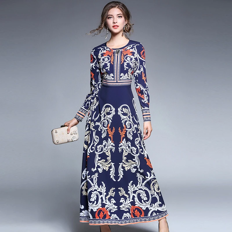 2017 Новинка осени женские Винтаж элегантные алмазы печати платье О образным