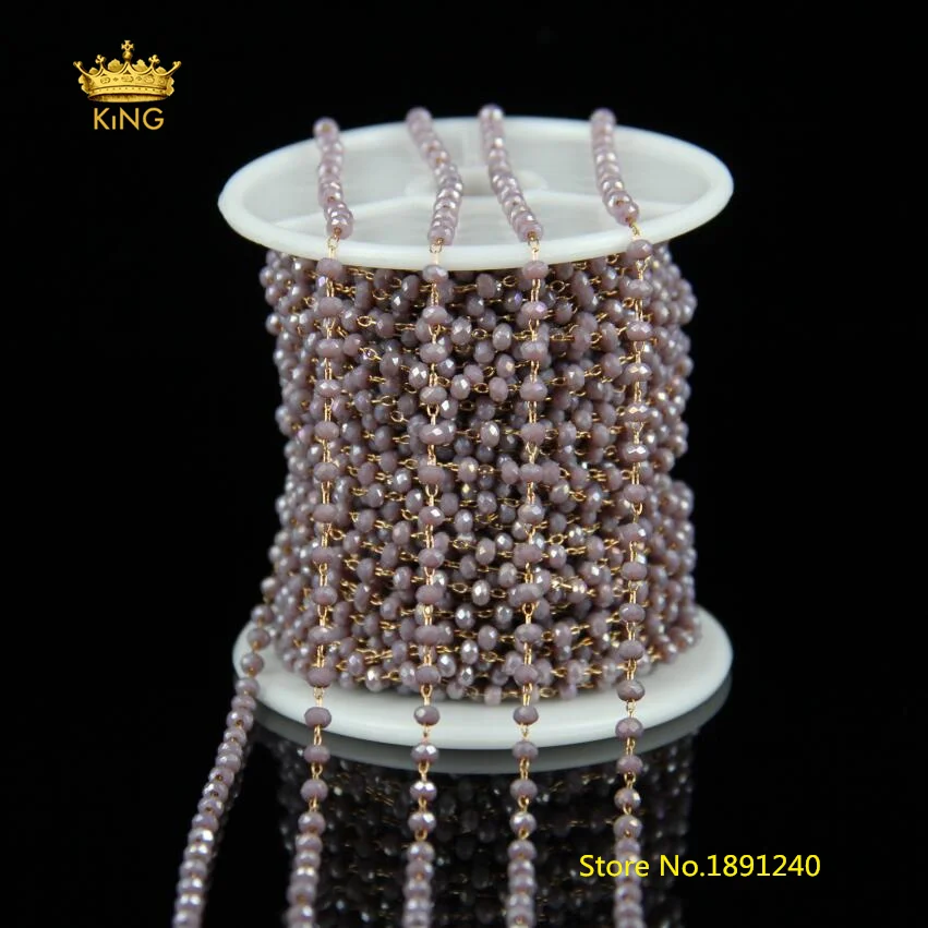 5 метров 2x3 мм граненые стеклянные бусины цепи цепочка Розария серые розовые AB