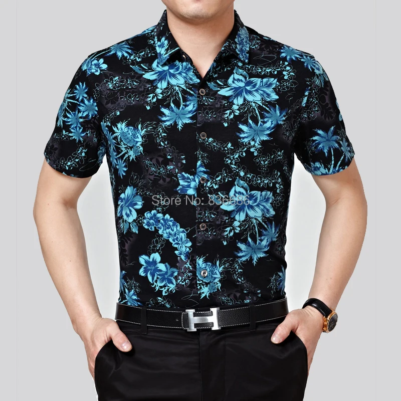 Гавайская Хлопковая мужская рубашка с коротким рукавом и цветочным принтом|hawaiian