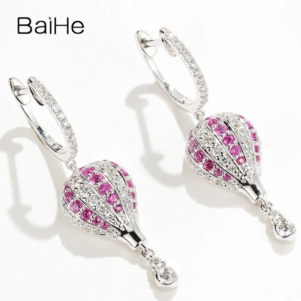 BAIHE, 14 K, белое золото, 0.34ct, H/SI-SI3, Круглый,, настоящие натуральные бриллианты, обручение, модное, хорошее ювелирное изделие, подарок, серьги-гвоздики