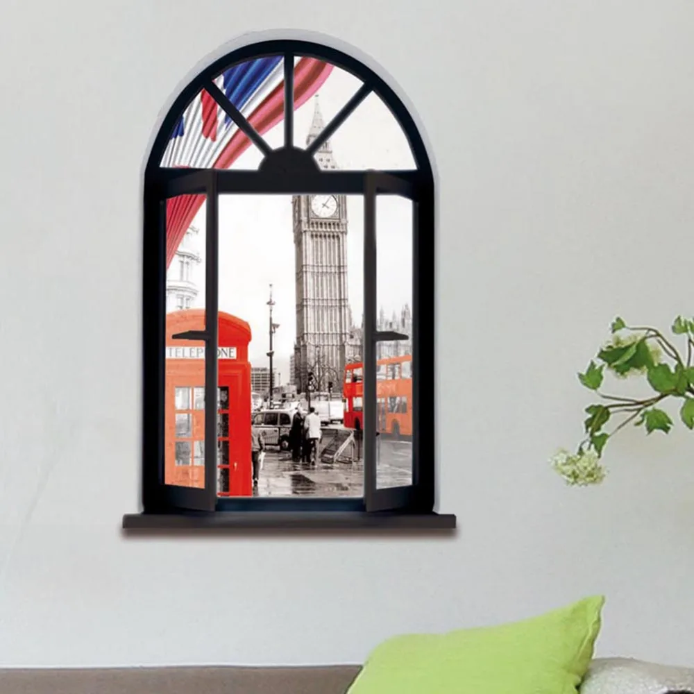 Креативный настенный стикер 3D ложный городской пейзаж фон для спальни Наклейка