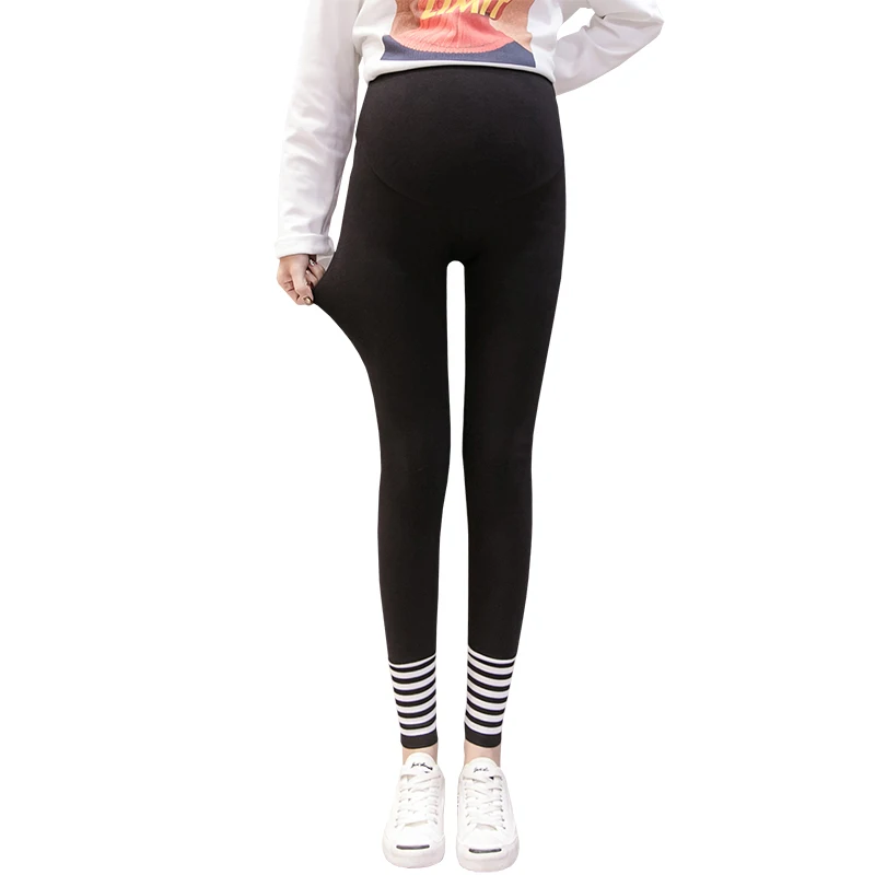 2020 Spring And Autumn New Pregnant Women Cotton Leggings Skinny Belly Pants Striped Patchwork Maternity Slim Basic Trousers | Мать и