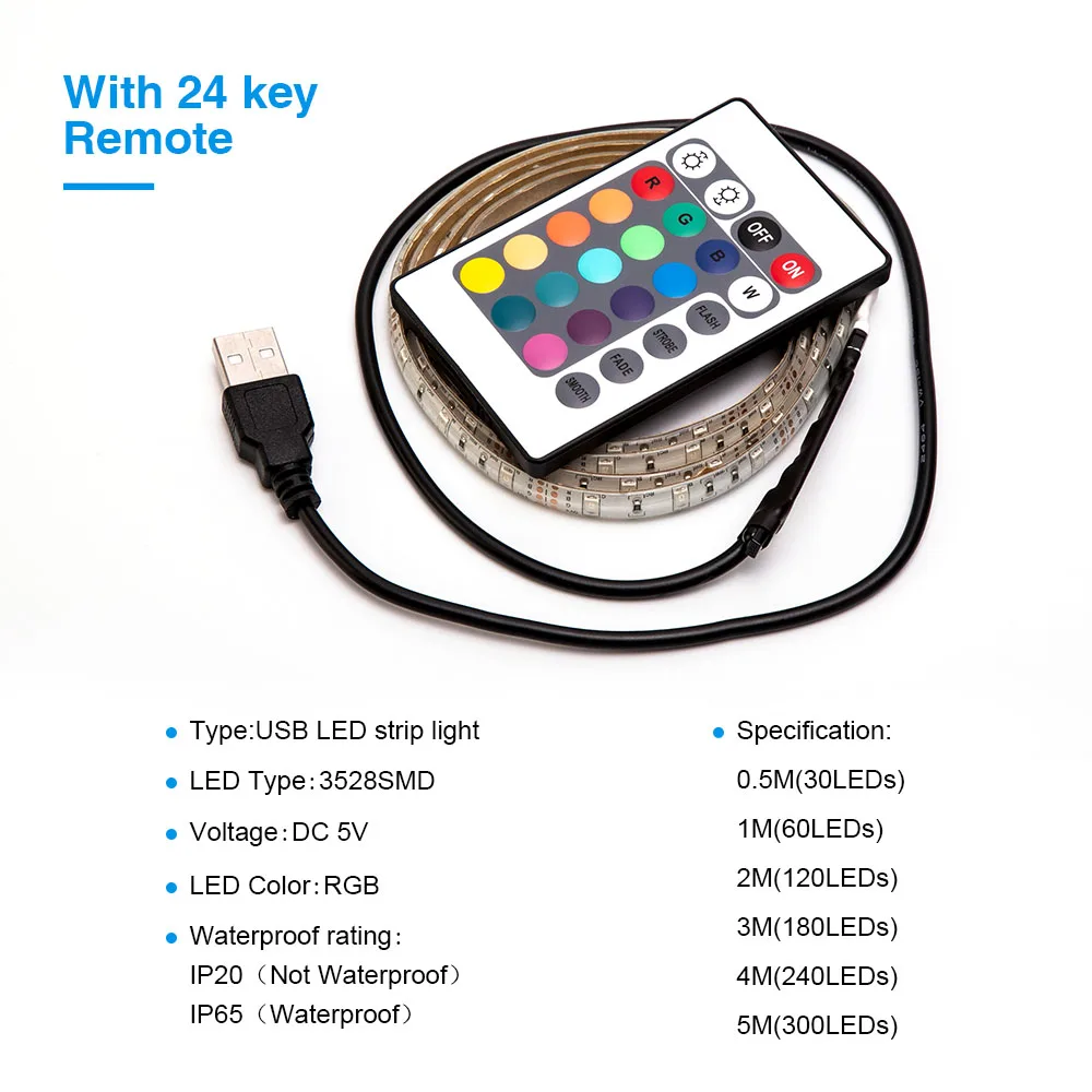 Светодиодная лента с питанием от USB 5 в постоянного тока RGB 2835 SMD 1 м 2 3 4 ТВ