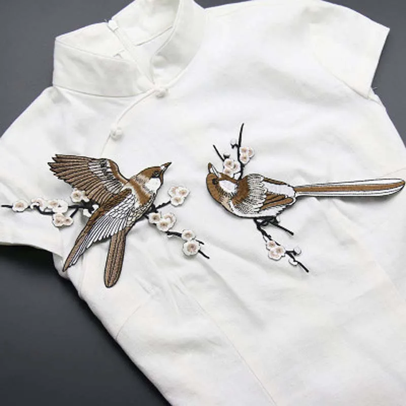 Расшитой птицами ткани патчи железные на пошива аппликации для одежды с