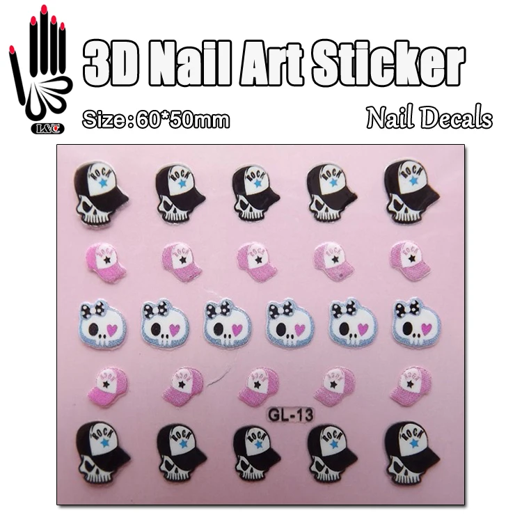 

3D наклейки для дизайна ногтей, 1 лист, GL13 Catoon Hat Skulls, переводная наклейка для дизайна ногтей, наклейка для украшения ногтей