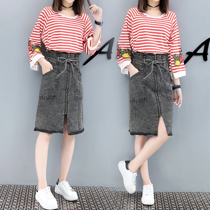 2018 Весенняя женская мода для отдыха большой размер свободная полосатая футболка