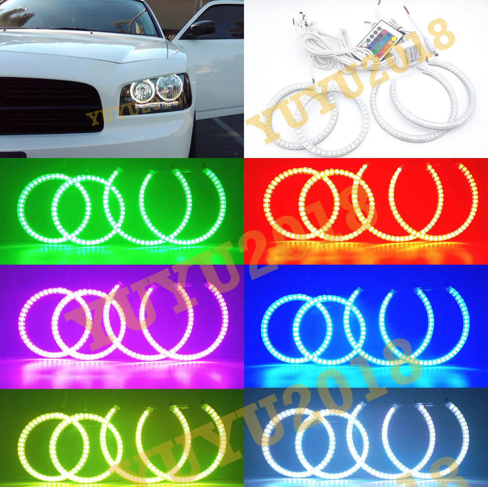Радиочастотные RGB светодиодные кольца для Dodge Charger 2006-2010 автомобильные фары