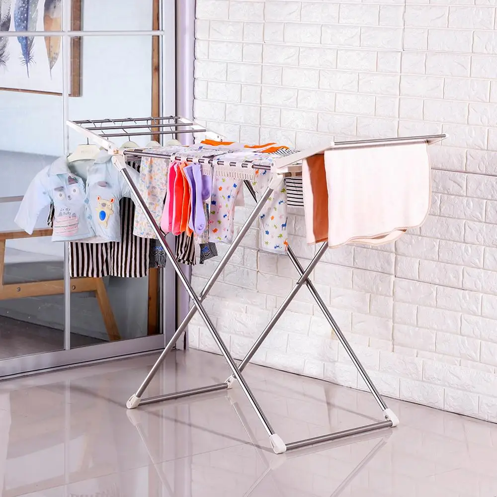 Online Byn Logam Wing Style Foldable Pakaian Pengeringan Rak Untuk Laundry Indoor Outdoor Dilipat Handuk Rod Rak Dengan Kaus Kaki Klip DQ1808