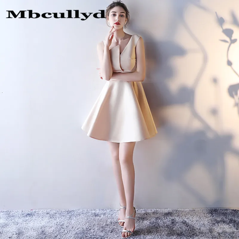 Mbcully сексуальные короткие мини-платья подружки невесты для женщин цена шампанского линии вечерние платье формальное платье выпускного вечера - Цвет: Шампанское