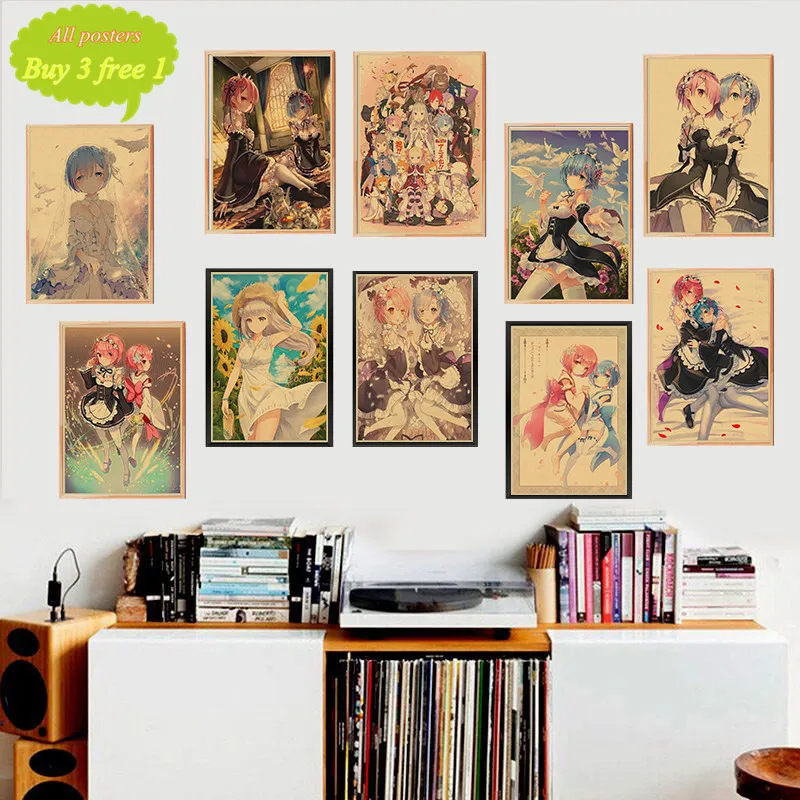 

Japanese anime ReLife in a different world from zero Re Kraft Paper Poster Wall Sticker Bar Cafe Decorative Painting