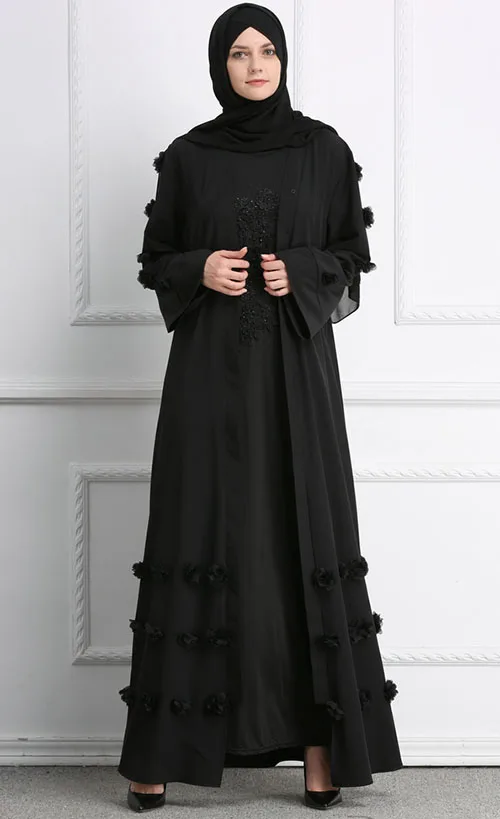 Black Взрослый Дубай открытый Абая, для мусульман женщина Caftan платье исламский Абая для женщин турецкий халат мусульманский хиджаб кардиган платья одежда - Цвет: Black