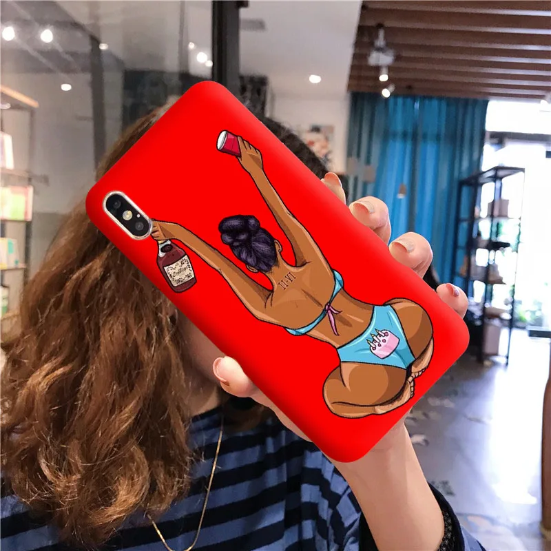 TPU Funny Black Head Girl Phone Case Make Money Not Friends Women For iPhone 11Pro Max X XR XS 8 7 6s Plus Candy Red Silicone Cover - Цвет: TPU