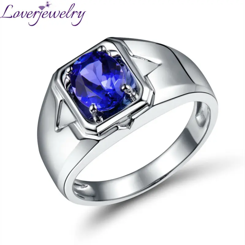 Мужское кольцо LOVERJEWELRY из белого золота 18 карат с натуральным танзанитом овальной