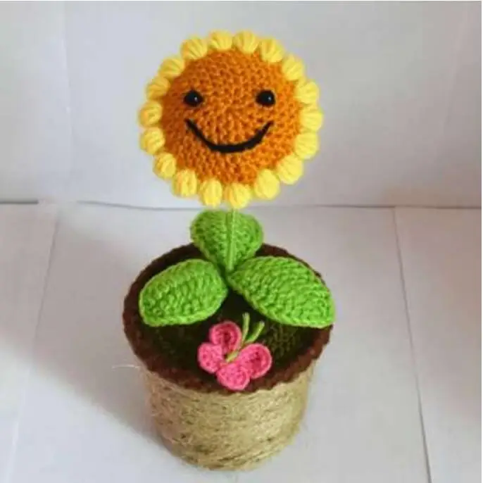sunflower single end Искусственный цветок розы горшок ручной вязки шерсти в готовой продукции столовая гостиная украшения горшок культуры zl3 - Цвет: sunflower single end