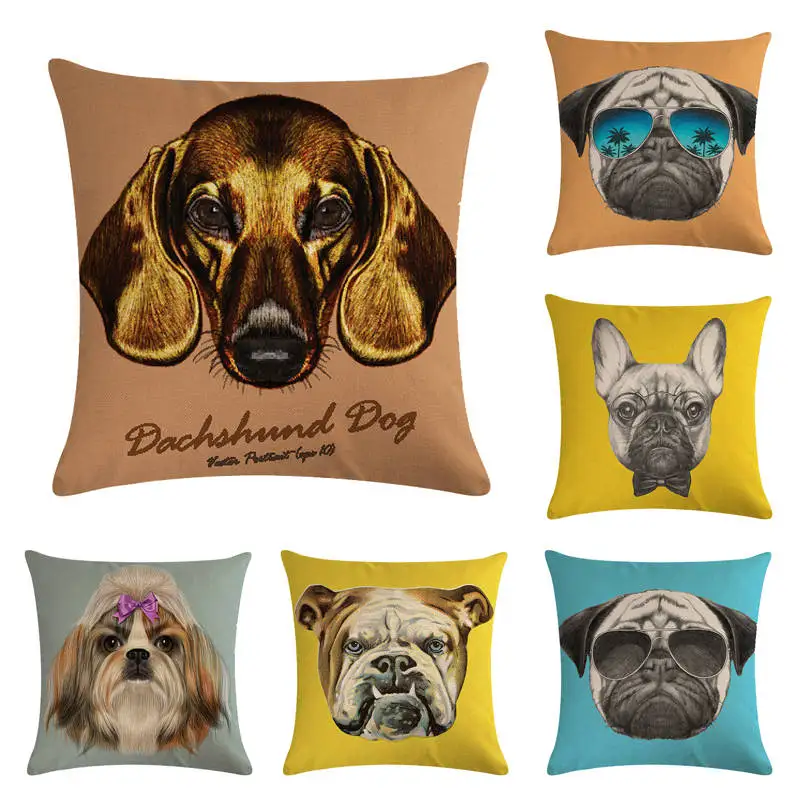 Льняные/Хлопковые наволочки с узором в виде головы собаки 45 х45 см|Наволочки| |
