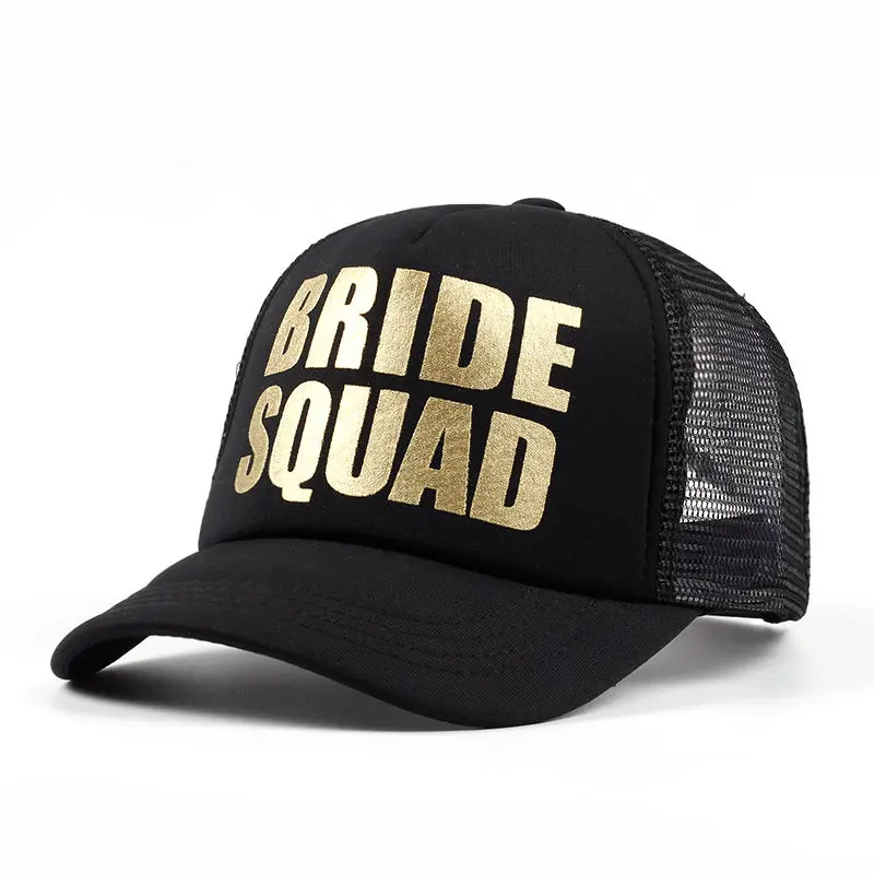 gold BRIDE SQUAD BRIDE SQUAD жениха Золотой печати девичник сетки Шапки Для женщин свадебные Preparewear Trucker Кепки s белый неоновый Бейсбол Кепки Snapback - Цвет: gold BRIDE SQUAD