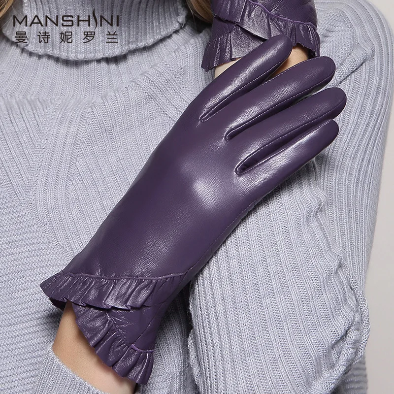 purple velvet touchs Зимние стильные перчатки из натуральной кожи с сенсорным экраном, женские зимние перчатки из овчины с бархатной подкладкой, теплые перчатки для телефона MLZ012 - Цвет: purple velvet touchs