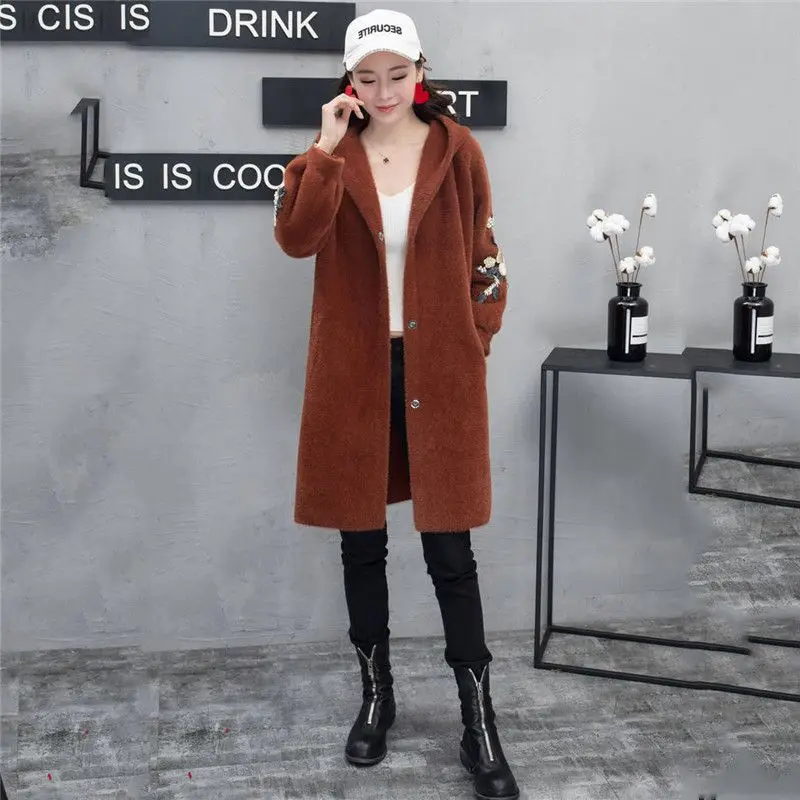 Женский длинный кардиган из искусственной норки свободная Толстая вязаная