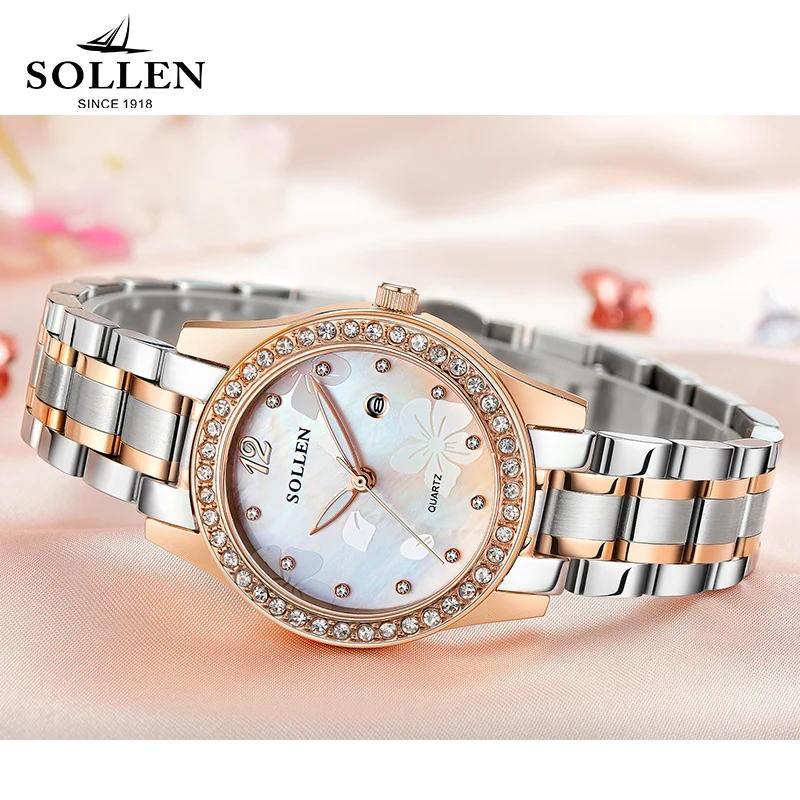 Reloj mujer SOLLEN Женские подлинные кварцевые часы женские новые модные стальные с