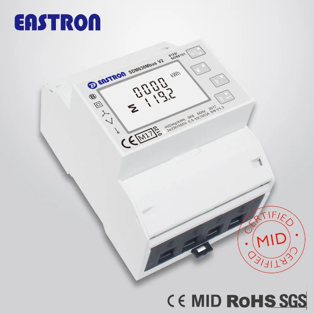 SDM630 Mbus V2. Трехфазный измеритель энергии M-bus 1p2w, 3p3w, 3p4w, 100A прямое подключение, 2 импульсных выхода; SDM630Mbus V2 NON MID