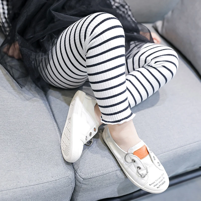 Брюки для девочек Осенние повседневные полосатые леггинсы детская одежда брюки