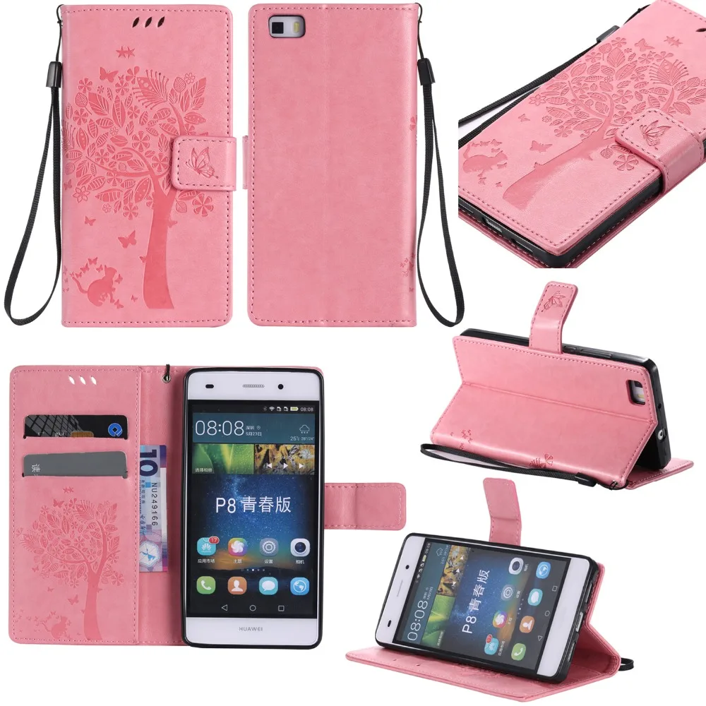 Чехол-кошелек из искусственной кожи PU с изображением листьев дерева кота бабочки