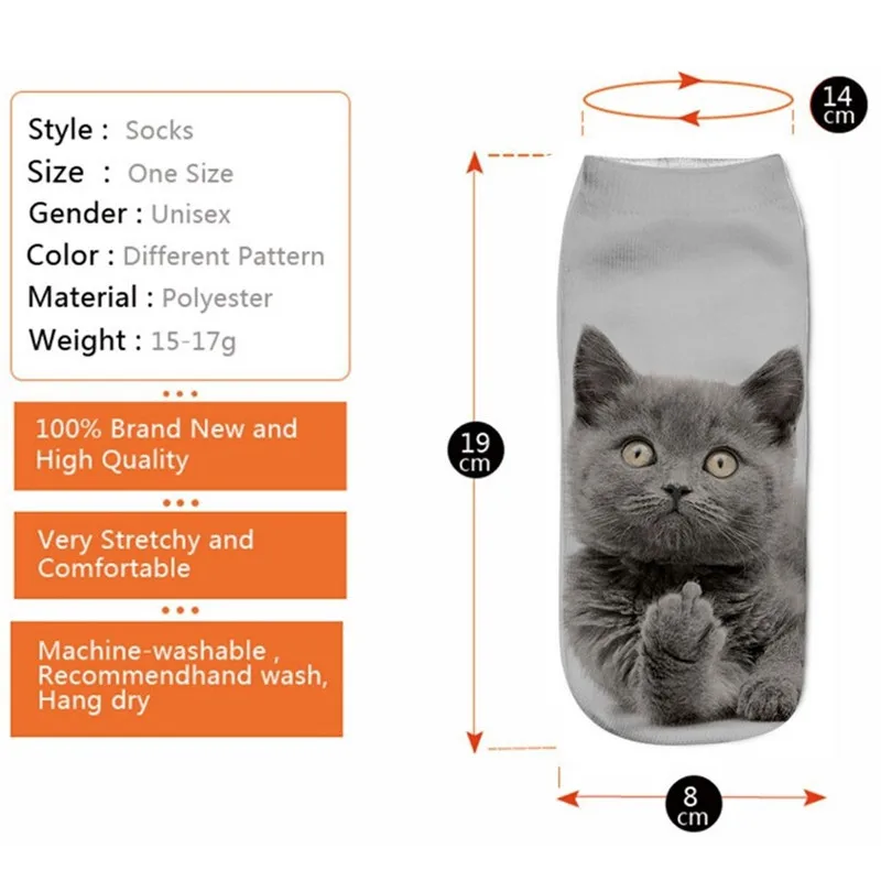 

CRAZY FLY Harajuku Cat Socks Cartoon 3D Print Art Socks Women Low Cut Ankle Socks Casual Hosiery Printed Short Funny Sock 2019